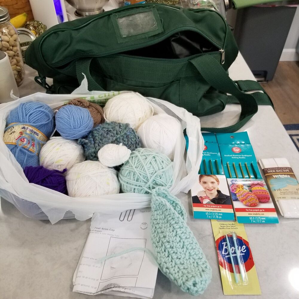 Crochet & Knitting Lot w/ Yarn, Hooks, Needles & Project Bag